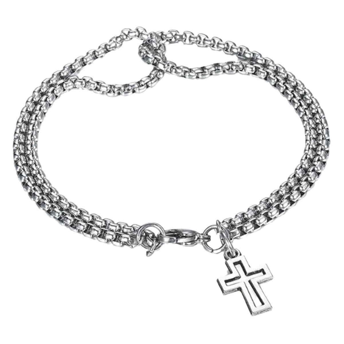 Men's Steel No Fading Zinc Alloy Cross Double Chain Bracelets