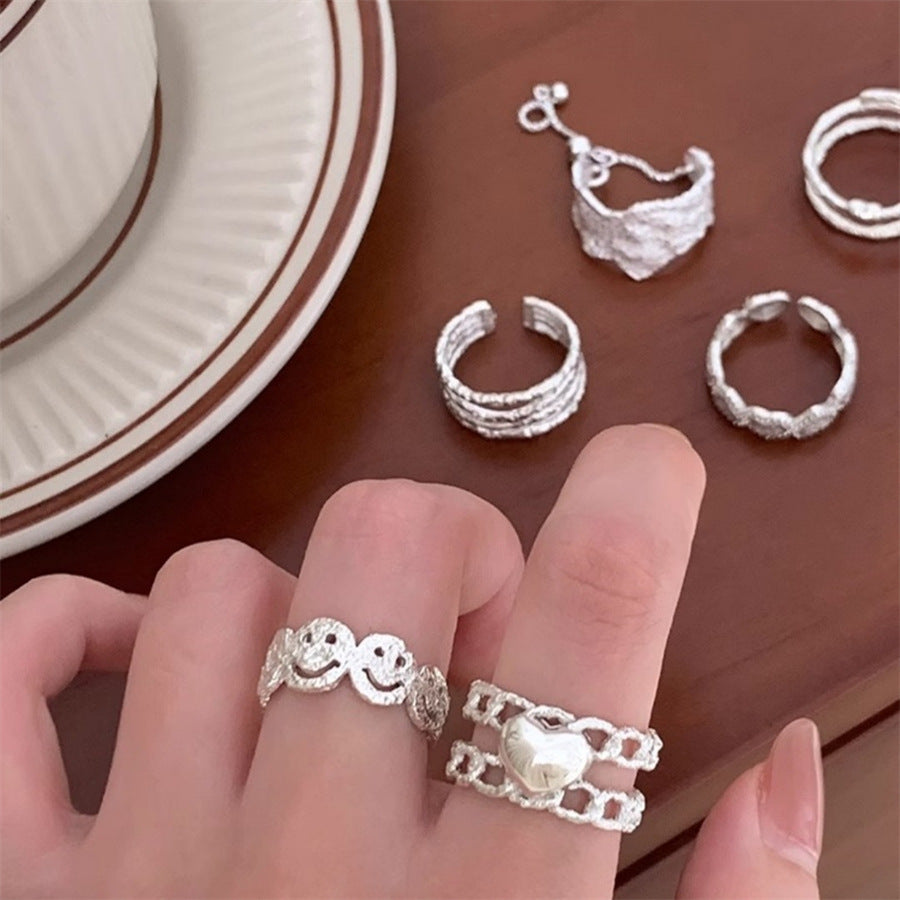 Texture Smiling Face Love Heart-shaped Female Rings