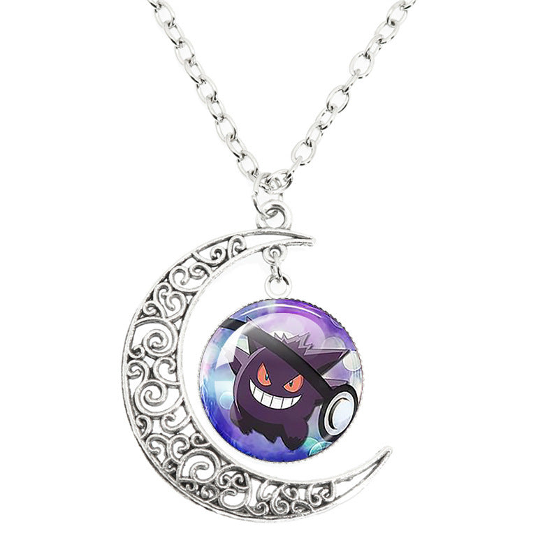 Anime Alloy Moon Time Gem Cabochon Necklaces