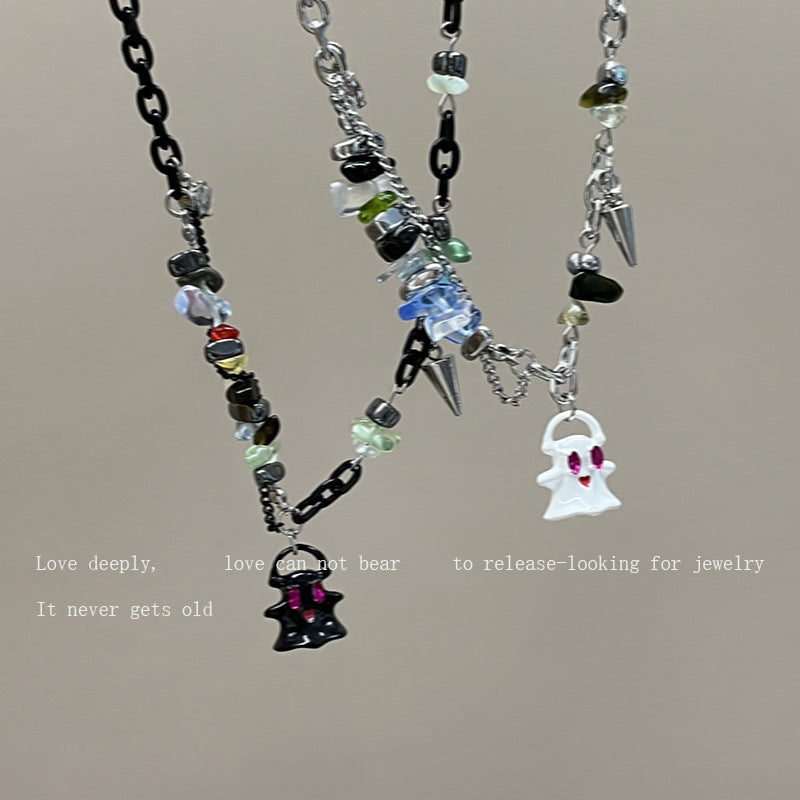 Black White Ghost Monster Female Design Sweet Cool Wind Beaded Necklaces