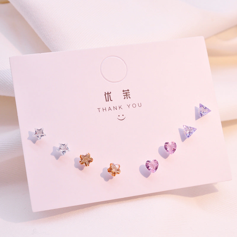 Resin Mixed Zircon Heart-shaped Triangle Pentagram Female Earrings