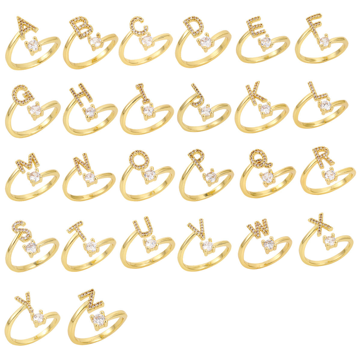 Gold Letter Open Male Female Personality Rings