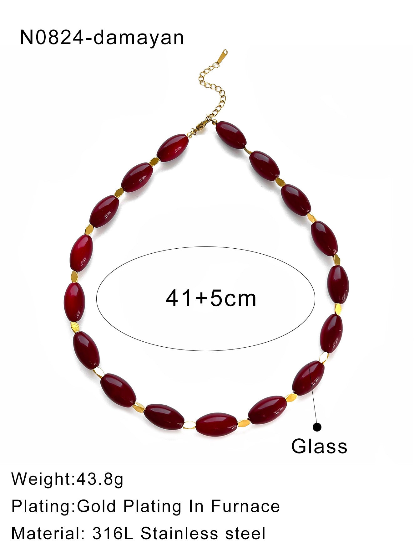 Women's Stainless Steel Glass Bead Beaded High-grade Versatile Light Luxury Necklace