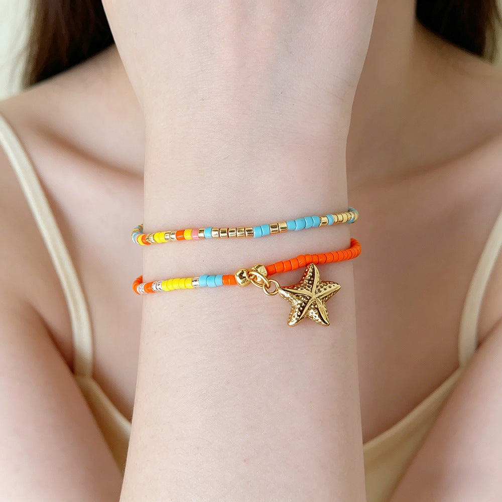 Bohemian Glass Beads Extremely Fine Twin Starfish Bracelet