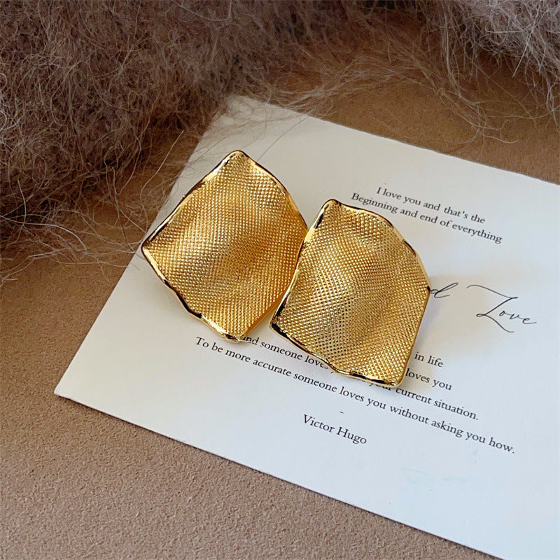 Trendy Cold Style Irregular Pleated Mesh Texture Exaggerated Earrings
