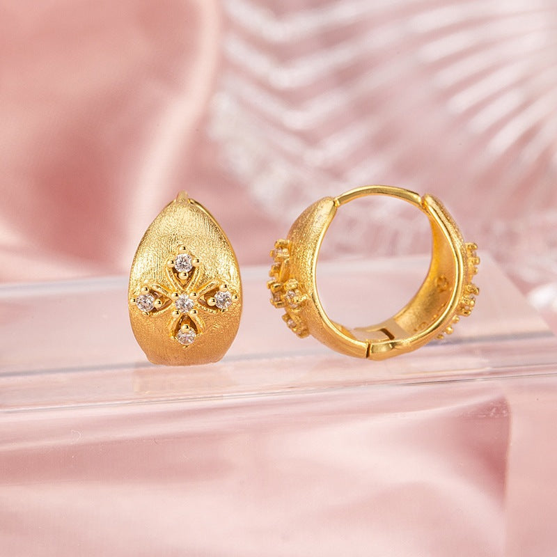 Cruciate Flower Clip Female French Vintage Style Hollow Brushed Design Rings