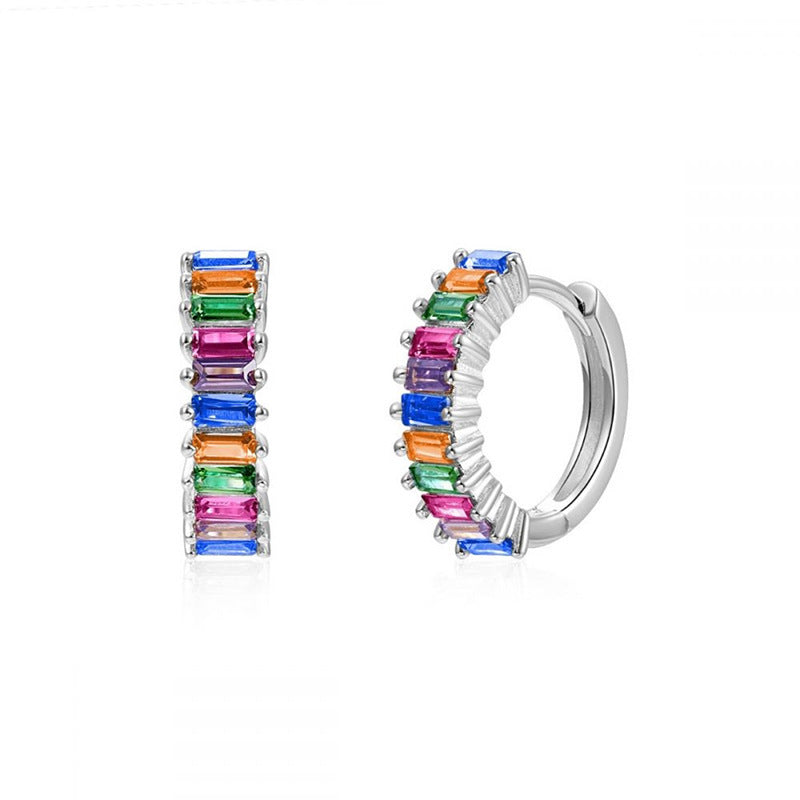 Square Zircon Circle Ear Clip Female Simple Elegant Earrings