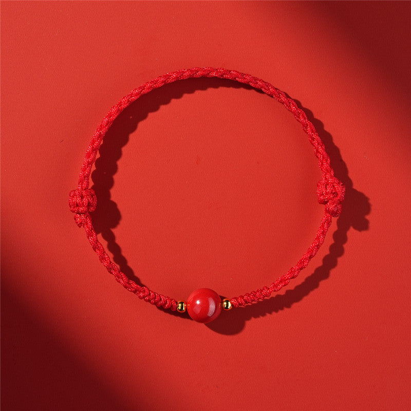 Life Red Rope Woven Cinnabar Jade Ethnic Style Advanced Bracelets