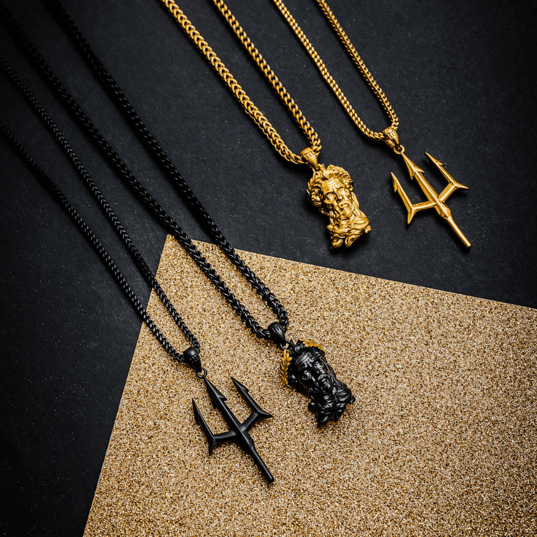 Men's Steel Classic Minimalist Sea King Trident Vacuum Gold Necklaces