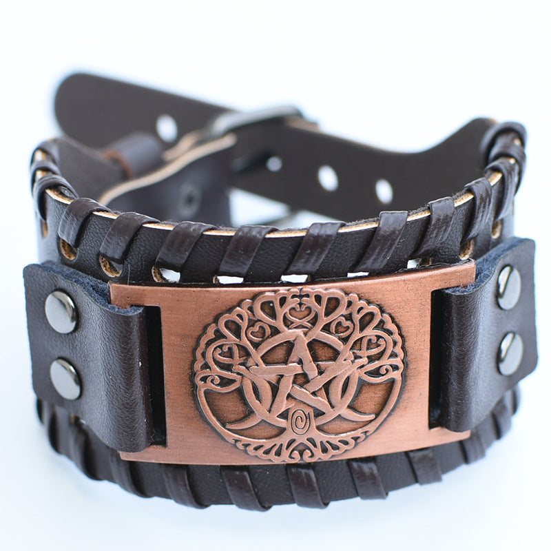 Men's Retro Viking Totem Leather Wolf Head Bear Claw Gossip Lucky Bracelet