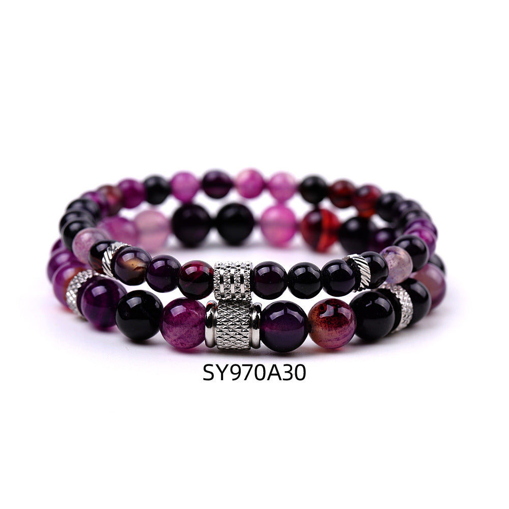 Stainless Steel Frosted Indian Agate Tigereye Striped Bracelets