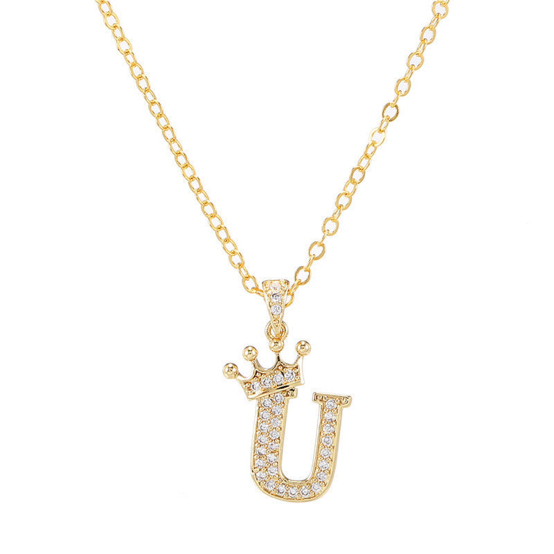 Zircon Crown English Letter Design Gold Clavicle Necklace