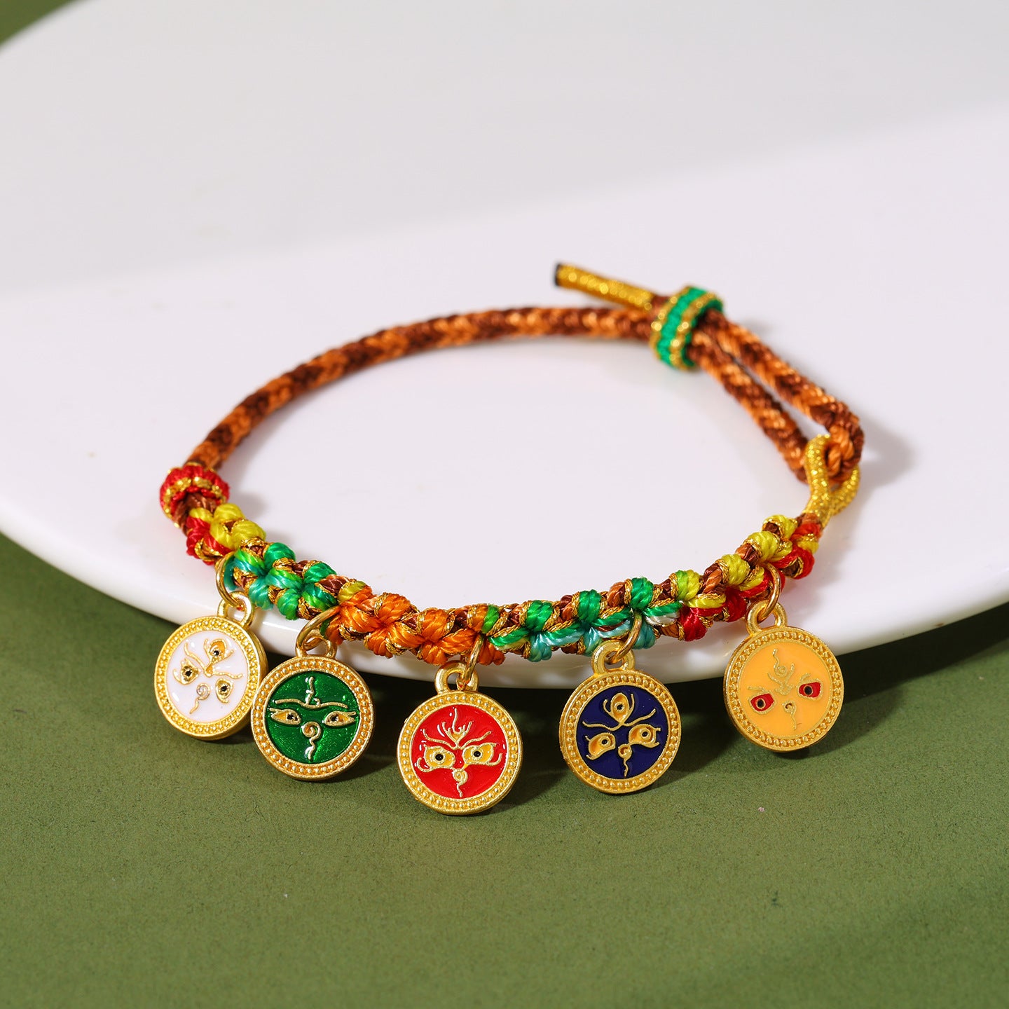 Rope Five Gods Of Wealth Hand-woven Peach Blossom Knot Ethnic Bracelets