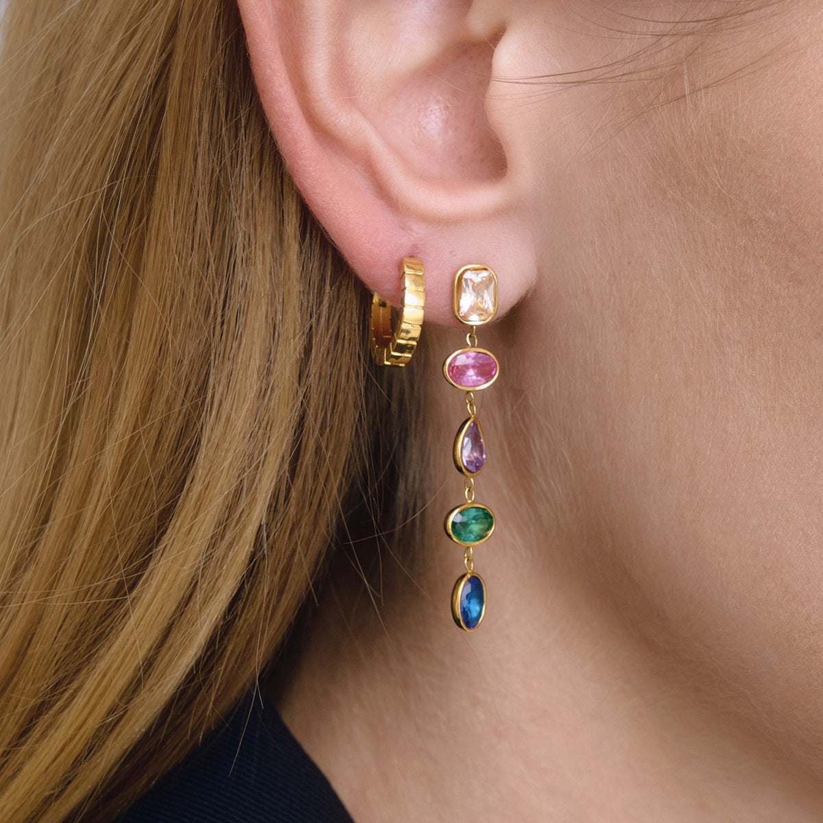 Style Stainless Steel Geometric Zircon Tassel Niche High-grade Design Stud Earrings