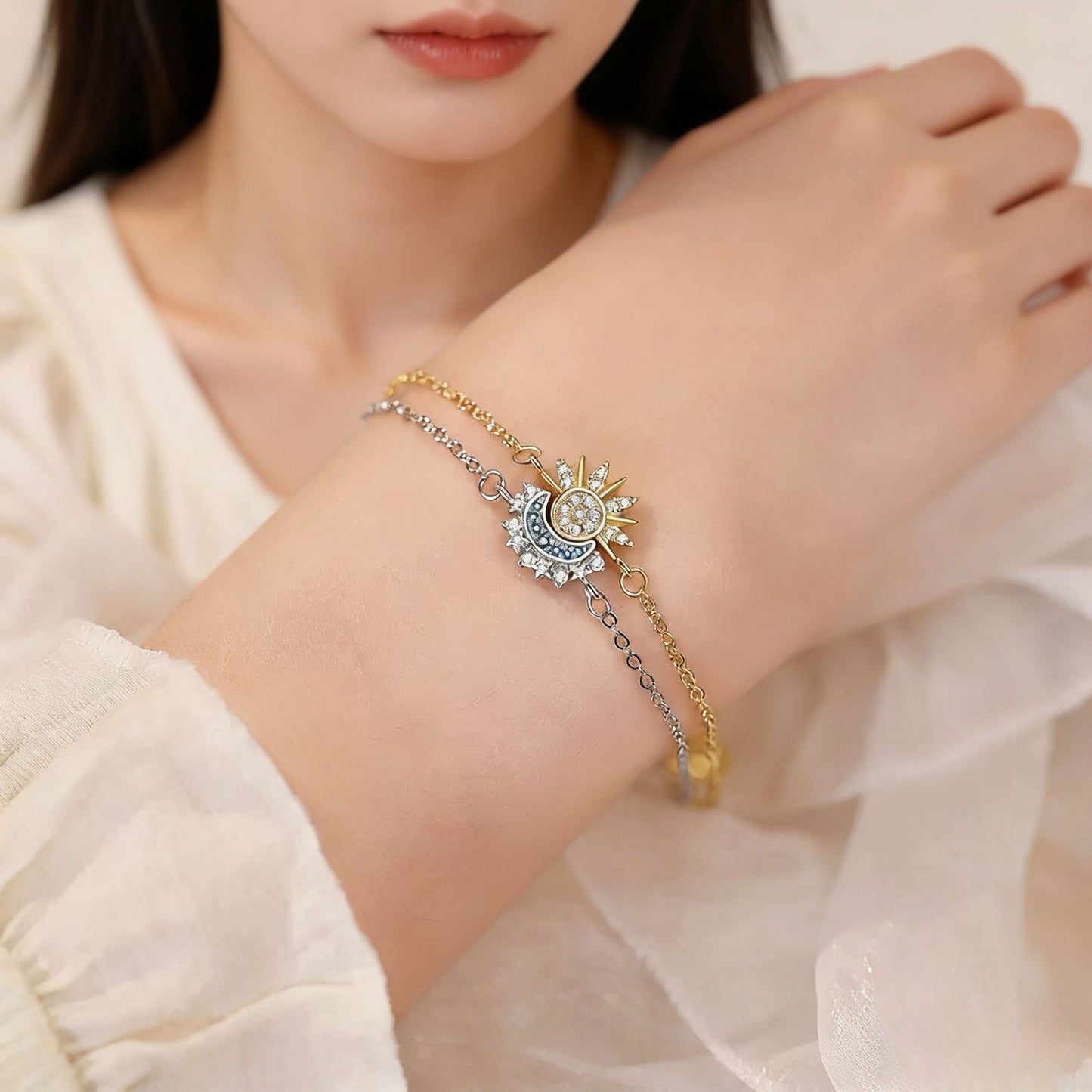 Sun Moon Inlaid Zirconium Couple Fashion One Male Bracelets