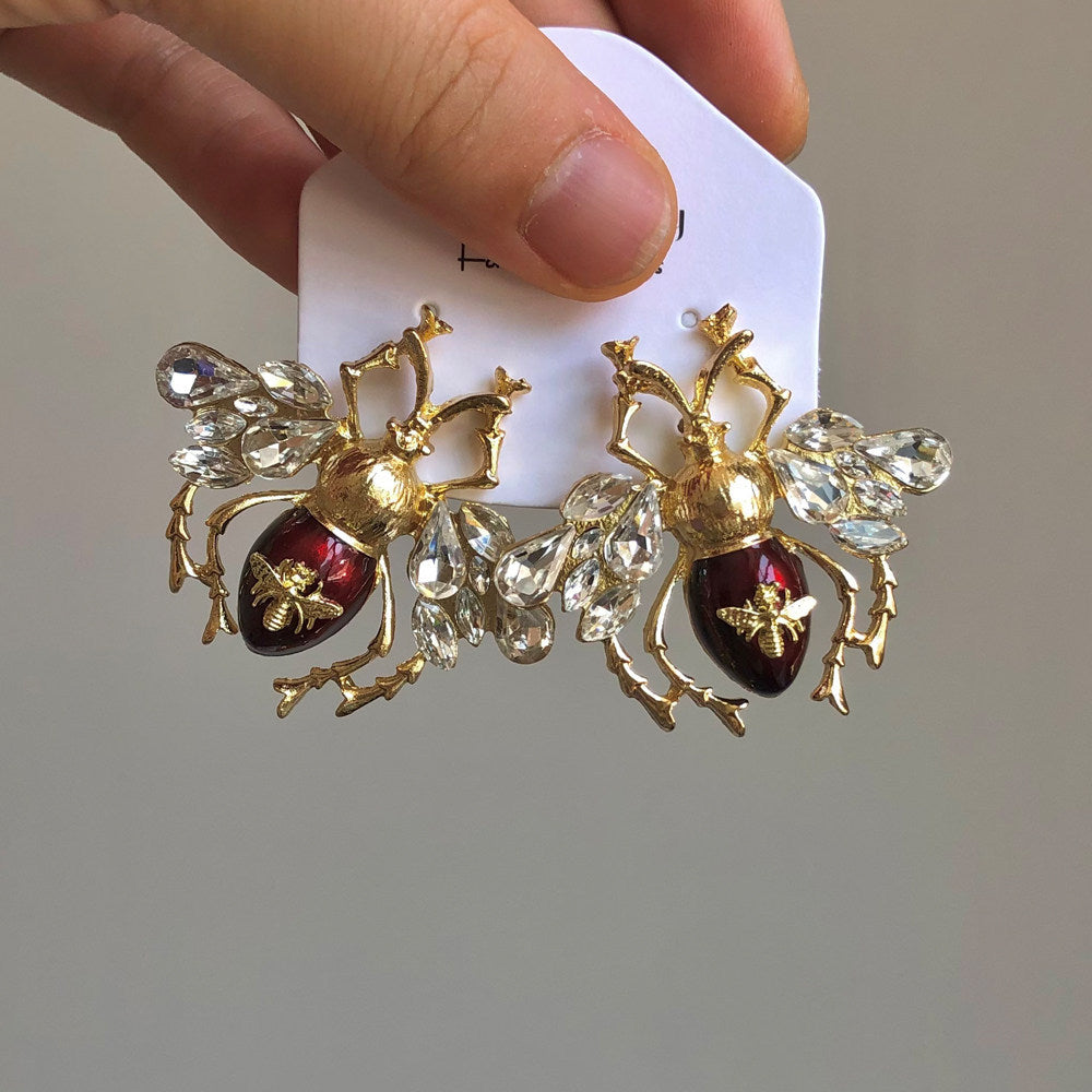 Sier Needle Metal Rhinestone Little Bee High Sense Niche Retro Rings