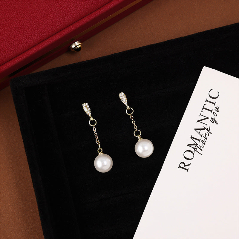 Women's Perfect Circle Pearl Tassel High-grade Elegant Korean Style Earrings