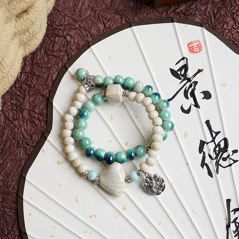 Women's High-grade Ceramic Butterfly Ornament Hand-woven Chinese Bracelets