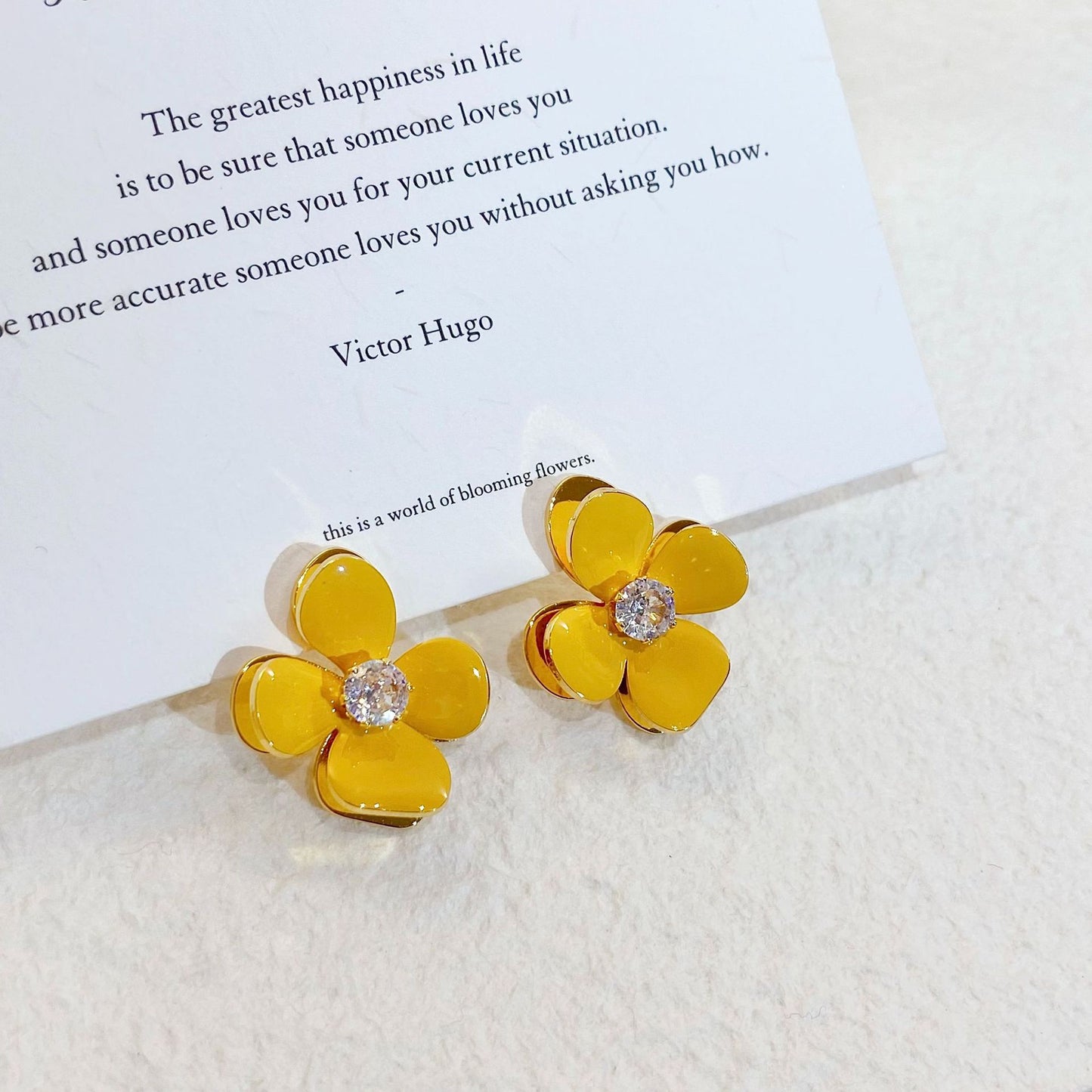 Plated Real Gold Ginger Flower Enamel Drip Glazed Female Sweet Earrings