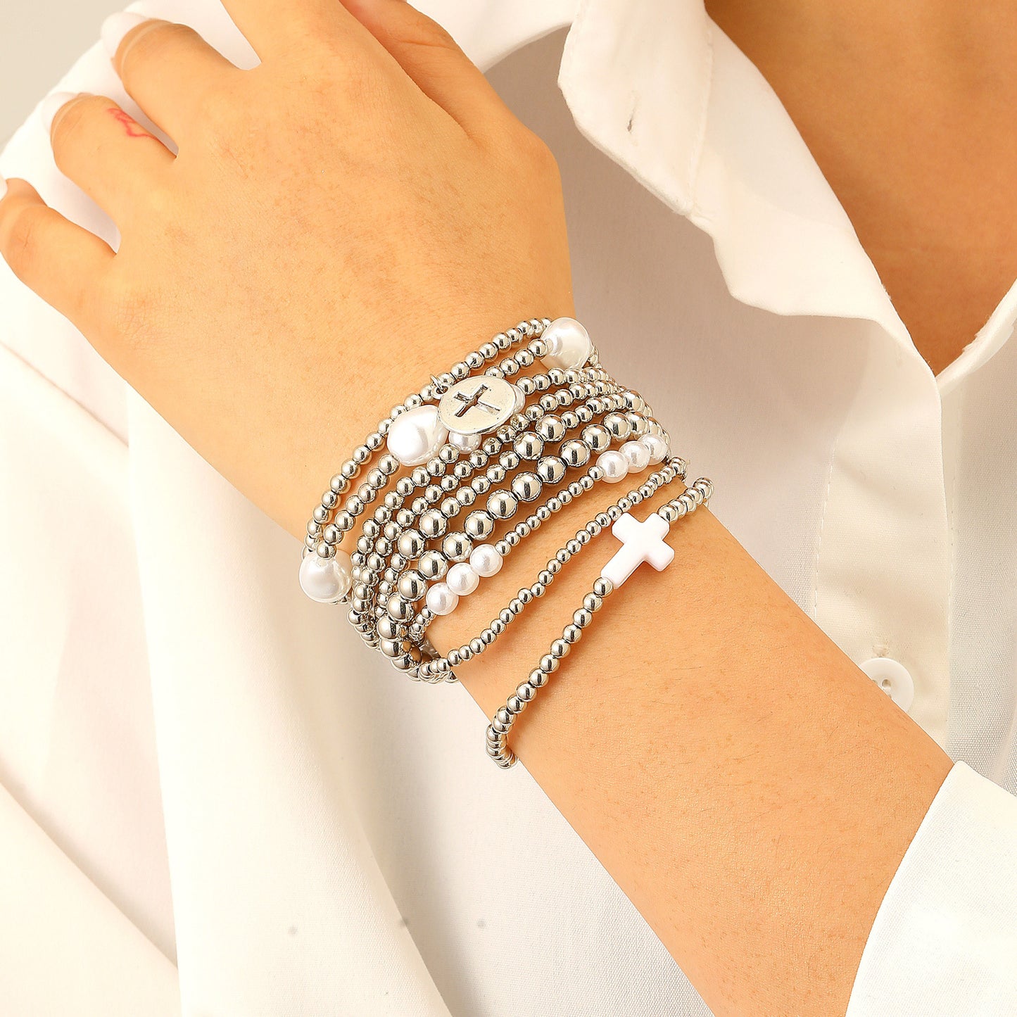 Women's Cool Couple Beach Style Handmade Beaded Stretch Wafer Bracelet