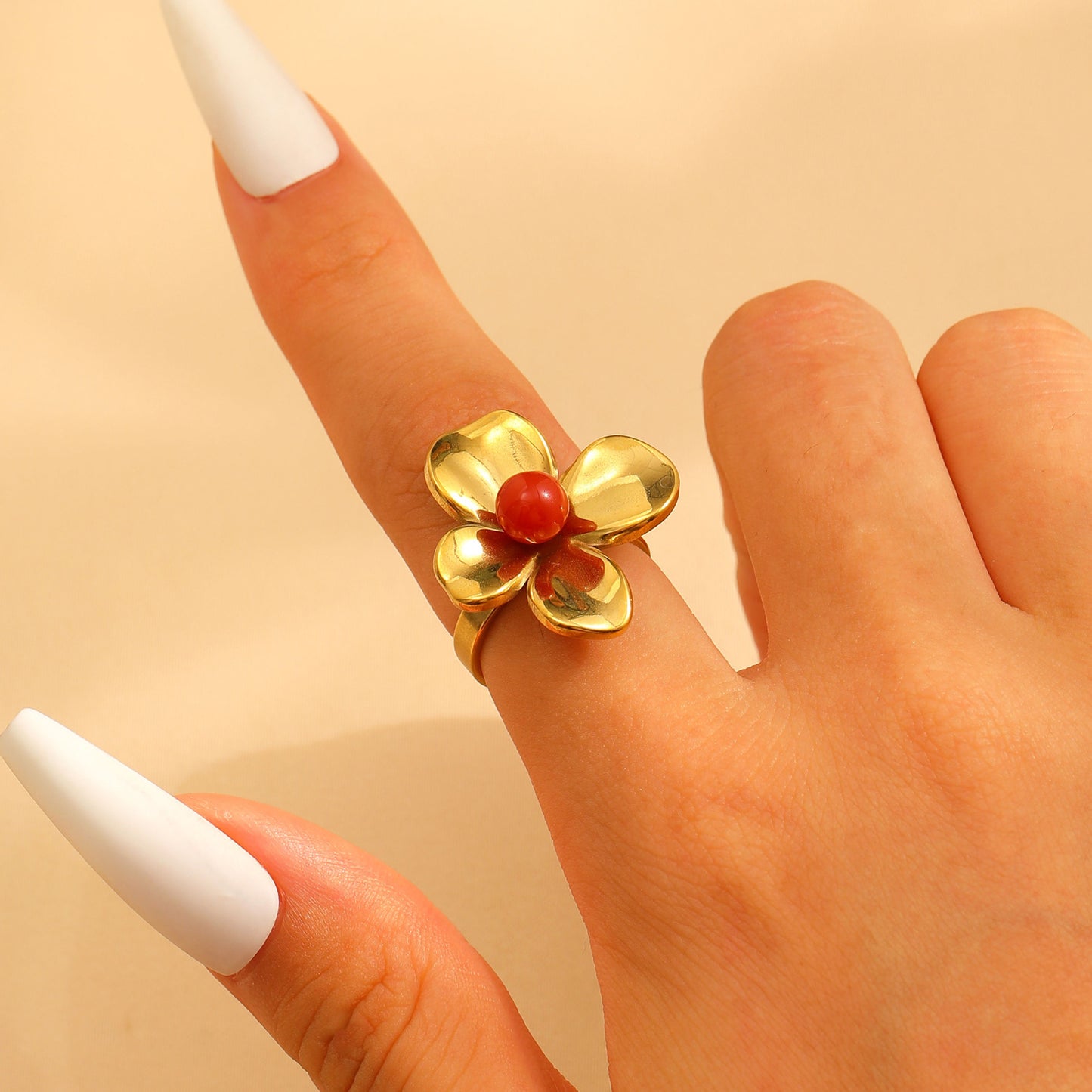 Steel Flower Leaf Female Exaggerated Personalized Hollow Ring