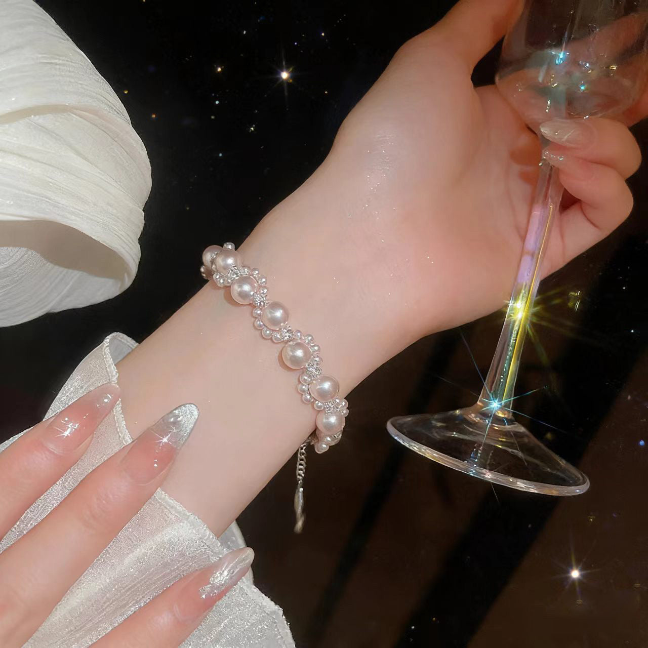 Gentle Manta Rose Pearl Rhinestone Handmade Woven Good-looking Bracelets