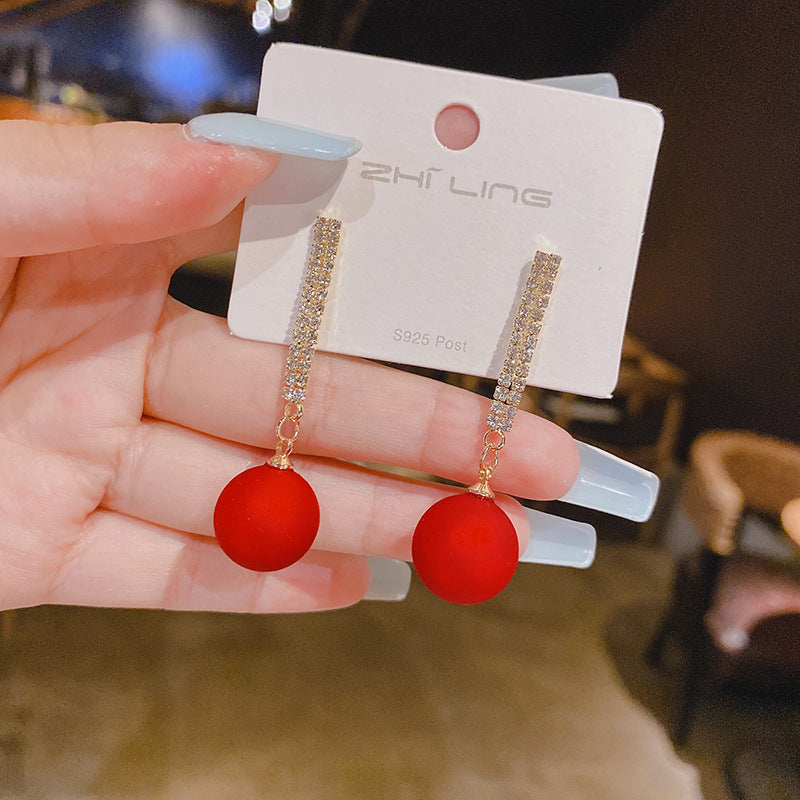 Needle Red Female Chinese Style Long Tassel Earrings
