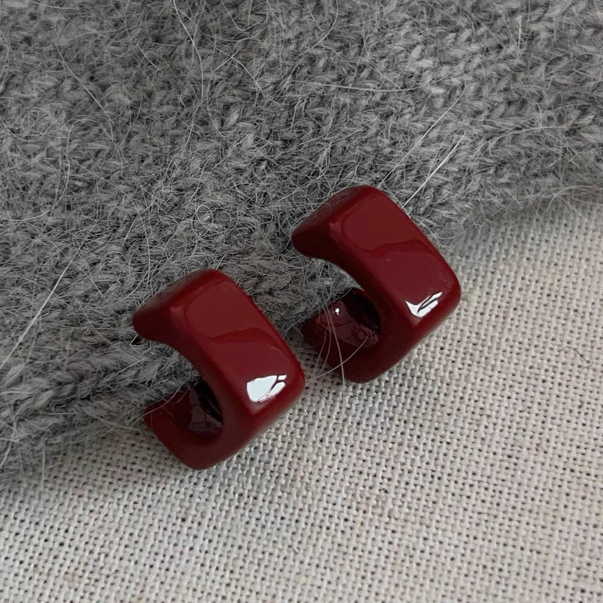 Red Drop Glazed Sterling Sier Retro Earrings
