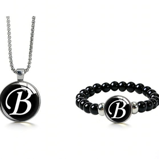 Women's Fashionable Black Time Stone With English Letters Necklace