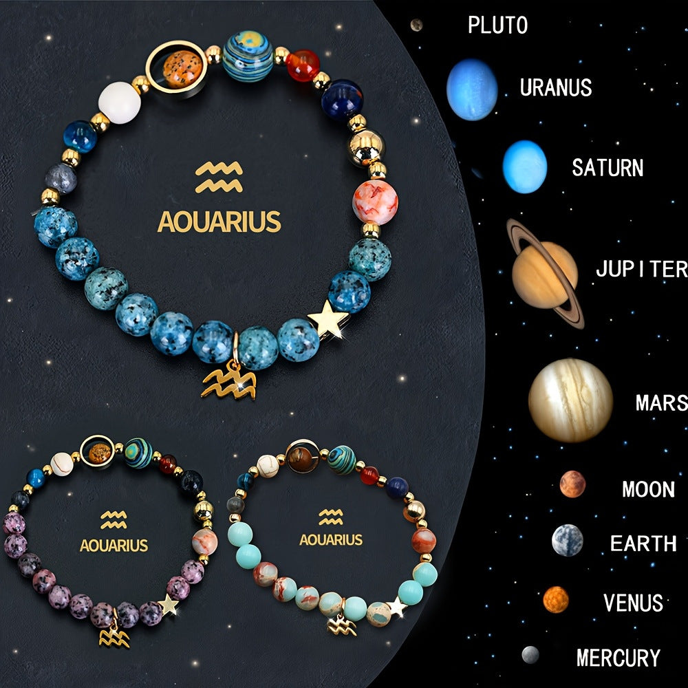 Planets Twee Constellations Natural Stone Blue Black Bracelet