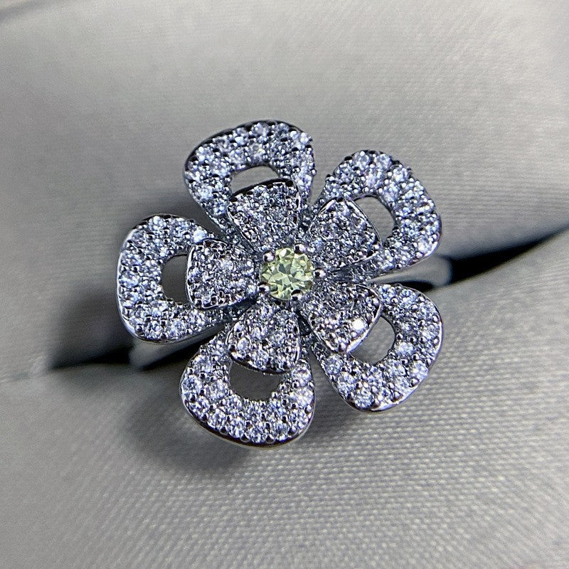 Camellia Fashion Romantic French Golden Rhinestone Gold Plated Ring
