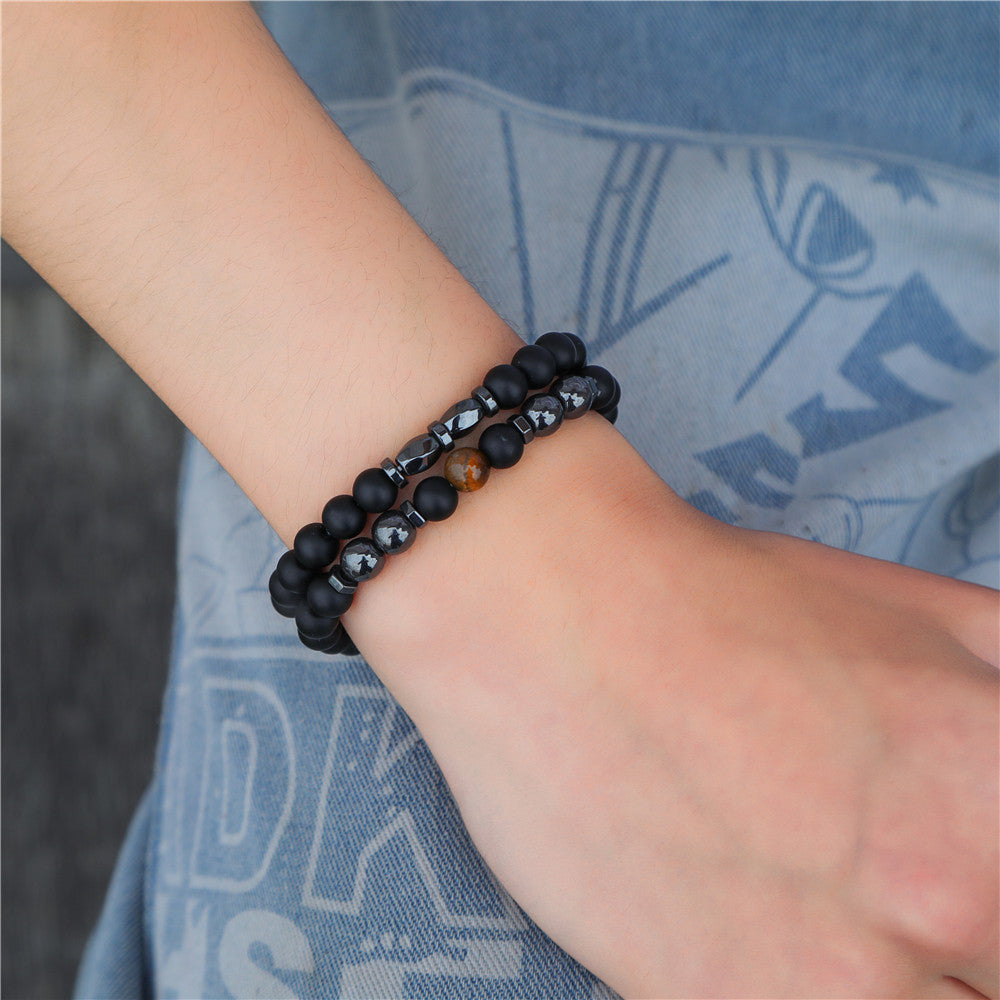 Ornament Black Frosted Stone Lava Mixed Wear Crown Long Bracelets