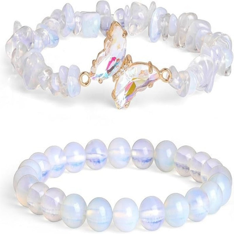 Women's Natural Stone Butterfly Elastic Beaded Bracelet