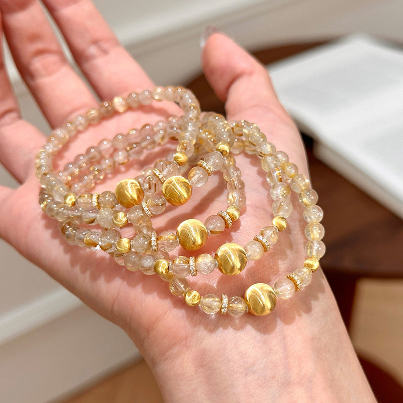 Women's Cat Eye Natural Citrine Gold Rutilated High-grade Beaded Light Luxury Bracelets