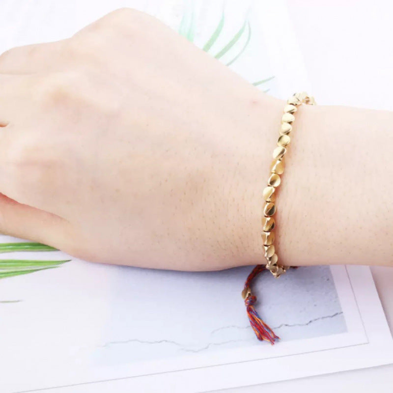 Women's Winding Woven Stylish Good Texture Gift Drawable Shaped Copper Bead Bracelet