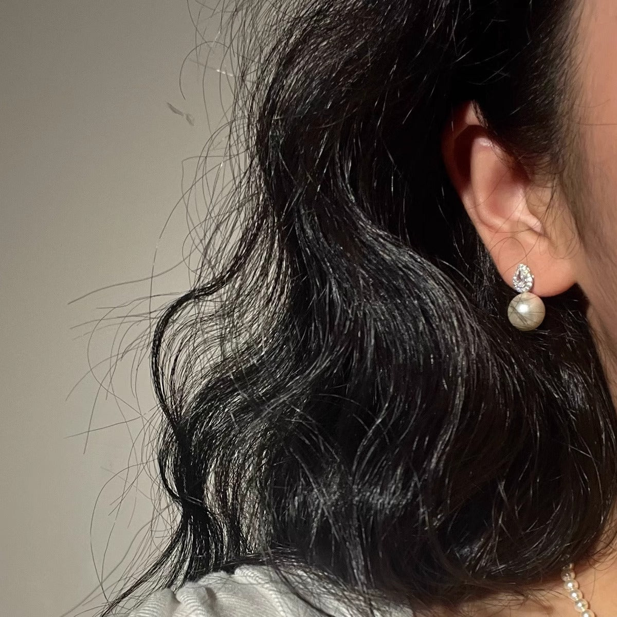 Water Drop Pearl Sier Needle Zircon Light Luxury High-grade Gentle Earrings