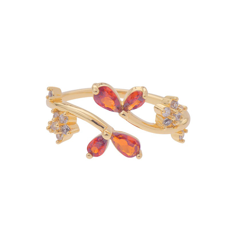 Zircon Real Gold Electroplated Open Female Temperament Light Luxury Design Ring