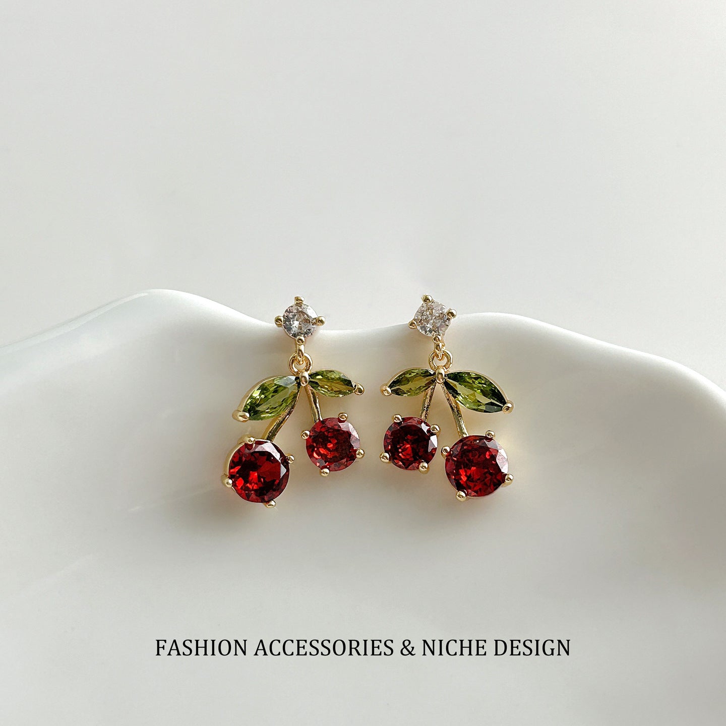 Popular Fruit Series Sweet Cherry Niche Design Ear Copper Necklaces