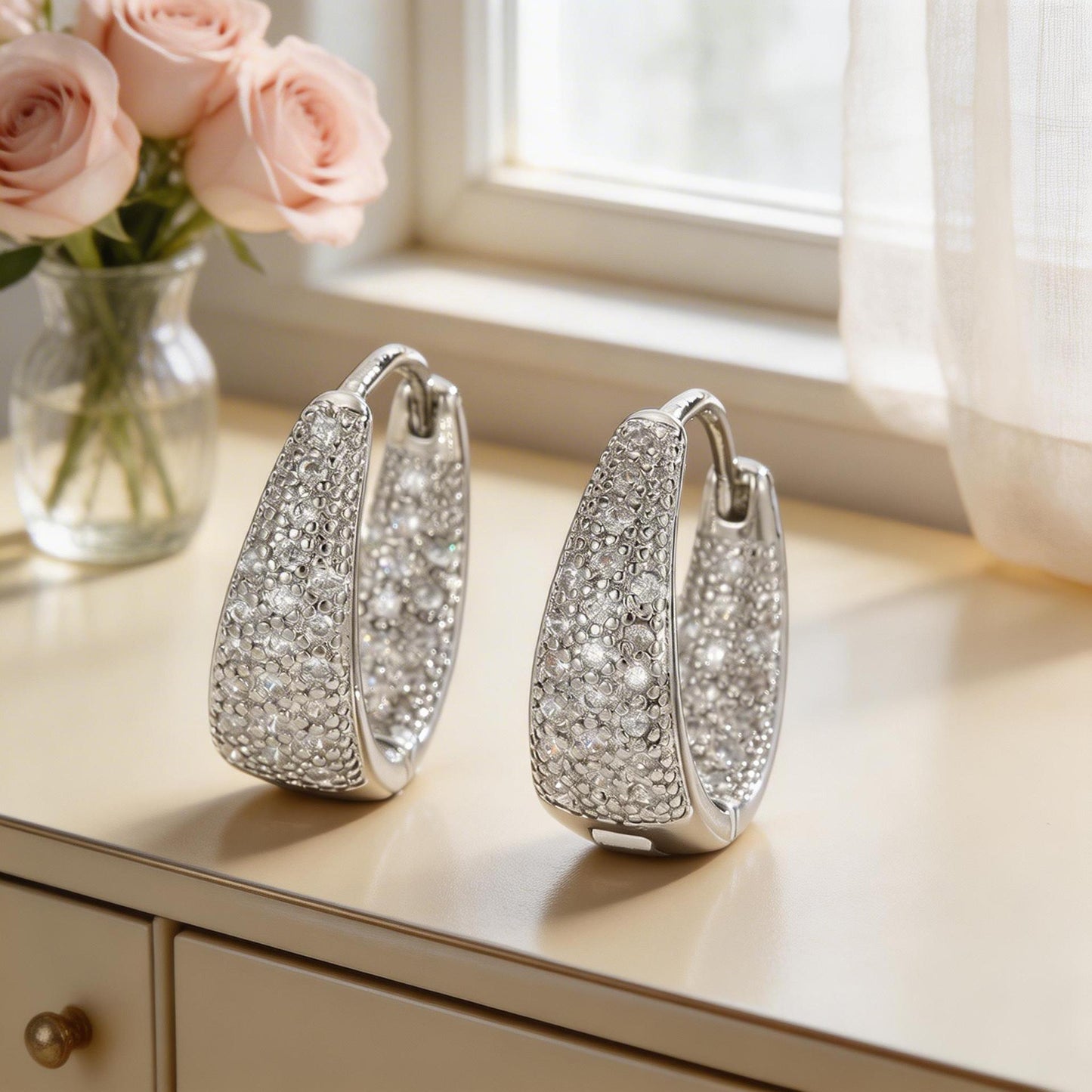 Style Curved Full Zirconium Clip Light Luxury Zircon High Sense Earrings