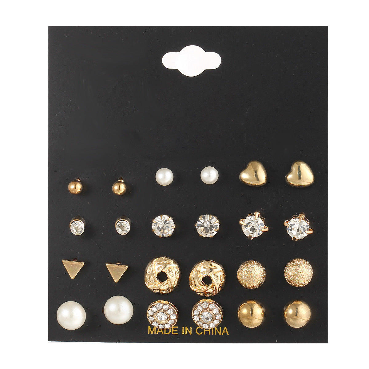 Earings Combination Zircon Peach Heart Triangle Stud Earrings