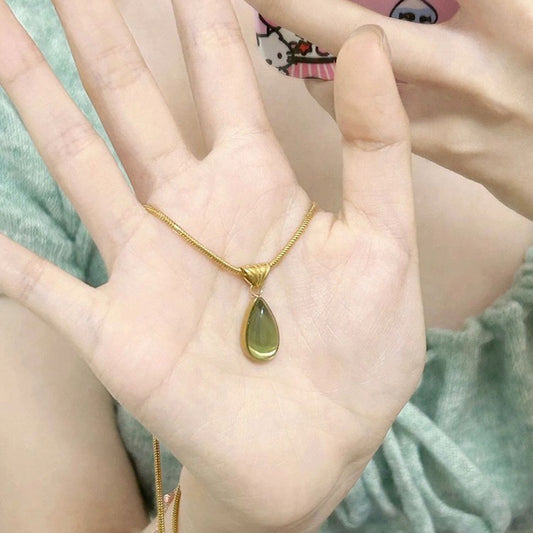 Women's Retro Olive Green Blue Water Drop Niche Design Pendants