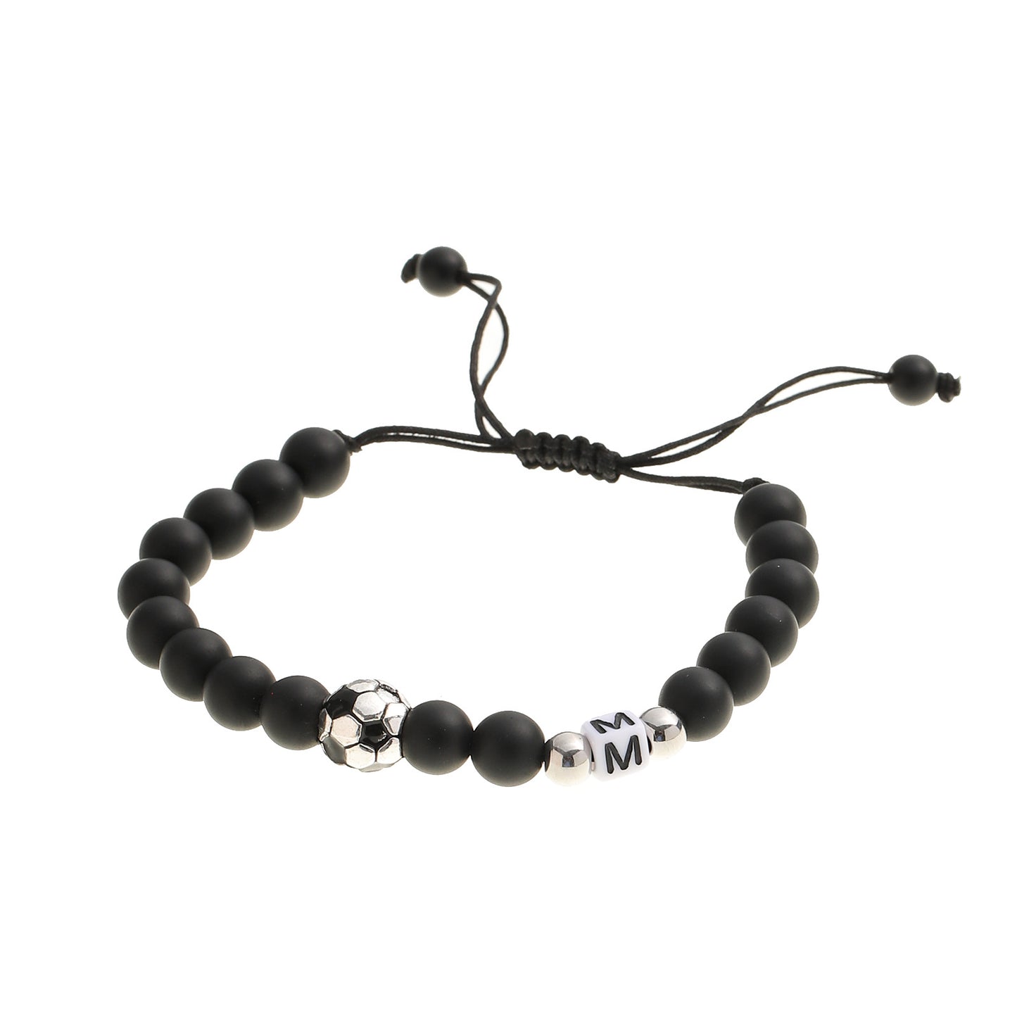 Women's & Men's Black Frosted Football Letters Adjustable For Bracelet