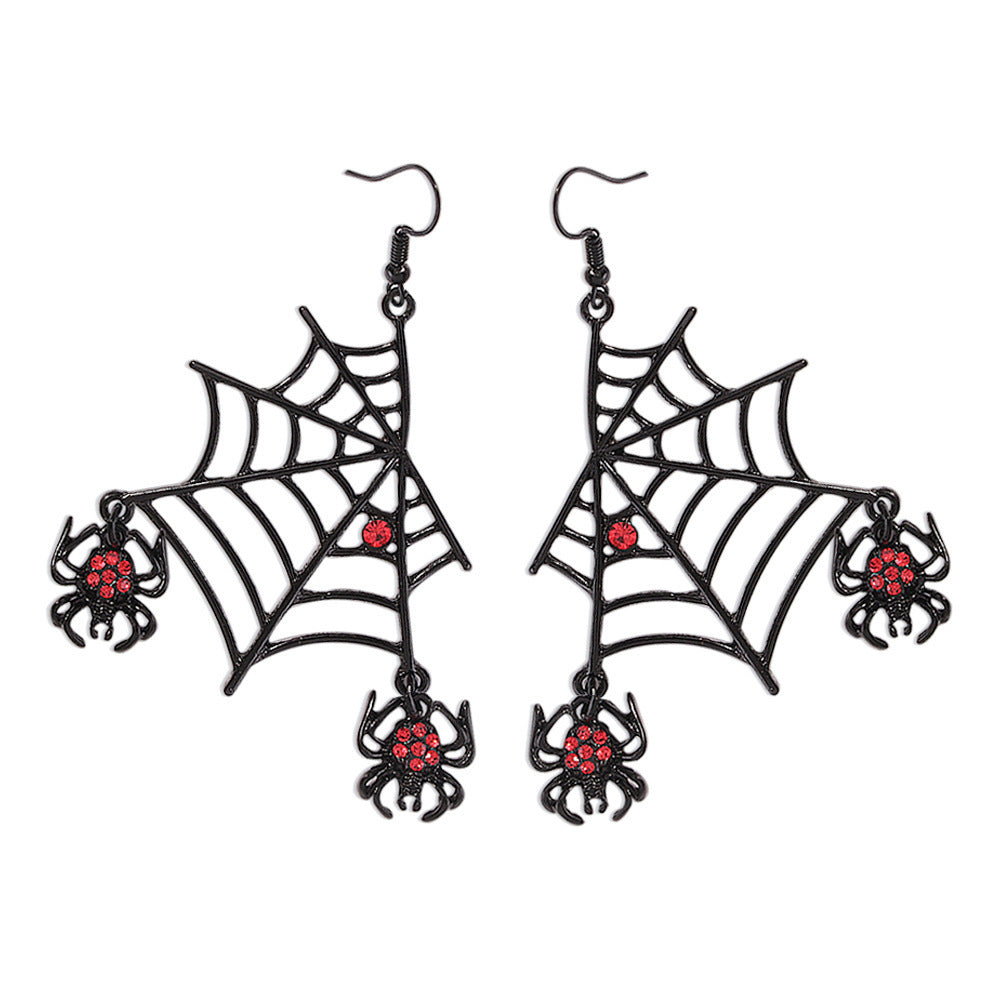 Short Personalized Retro Gothic Exaggerated Black Spider Web Earrings
