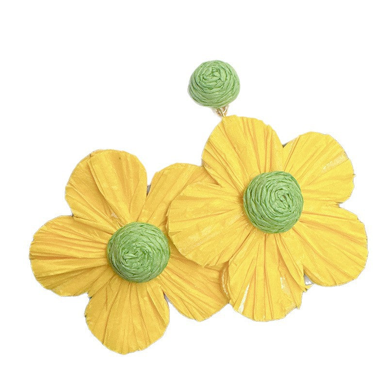 Sweet Raffia Sunflower Super Fairy Smart Summer Seaside Vacation Versatile Earrings