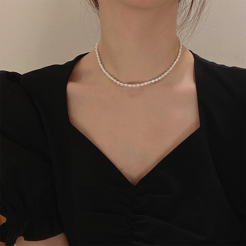 Women's Rice Grain Freshwater Pearl Simplicity Fashion Temperament Design Clavicle Chain Necklace