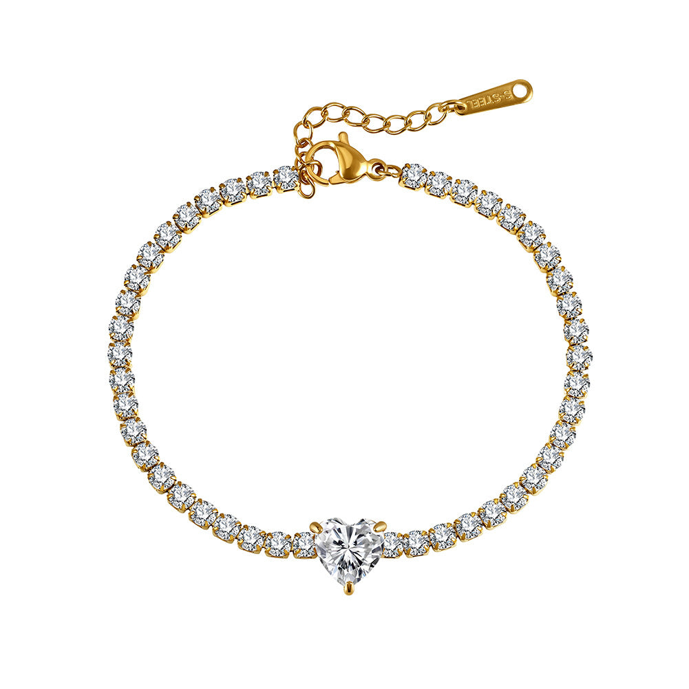 Style Full Rhinestone Zircon Love Titanium Steel Bracelet