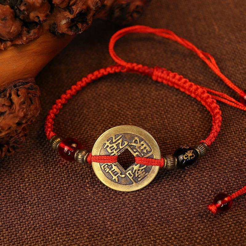 Copper Coin Hand-woven Red Rope Couple Bracelets