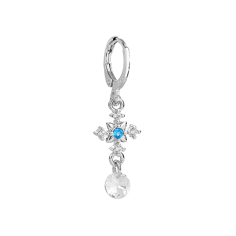 Selection Blue Diamond Cross Clip Personality Fashion Cool Korean Style Ear Buckle