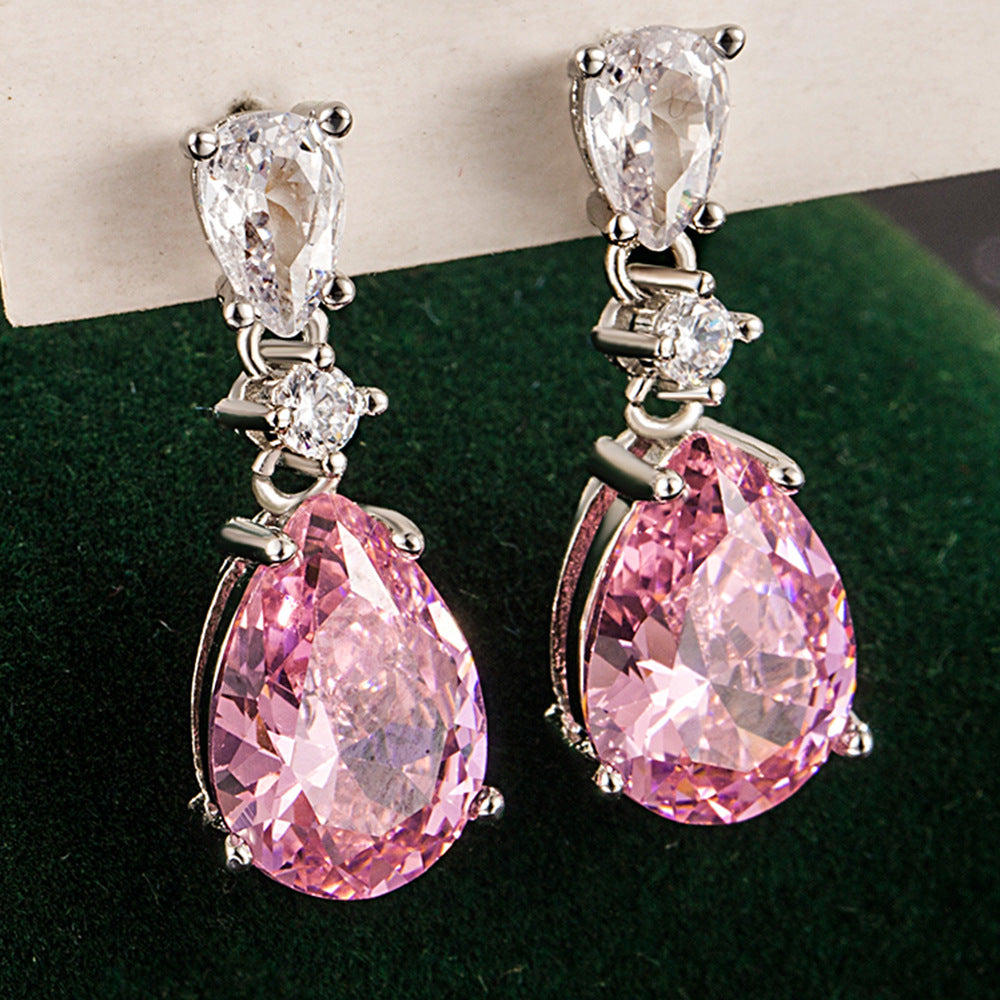 Women's Pink Diamond Hollow Drop-shaped High-grade Compact Temperamental Stud Earrings