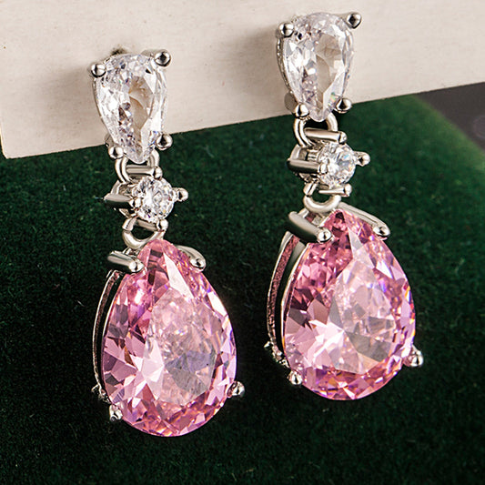 Women's Pink Diamond Hollow Drop-shaped High-grade Compact Temperamental Stud Earrings